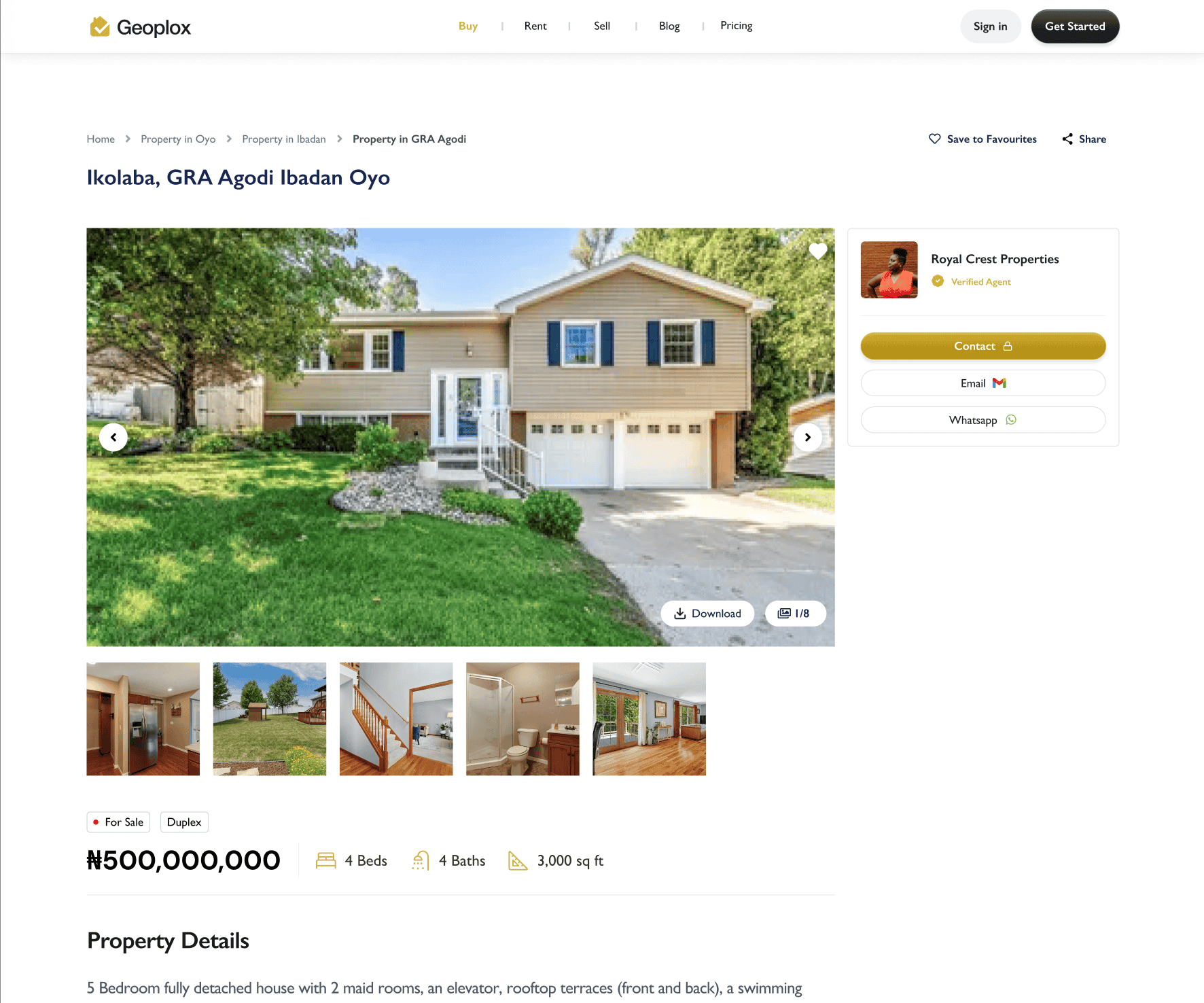 Geoplox property detail UI