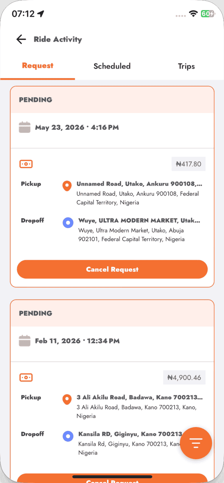 Lodapoint ride requests UI