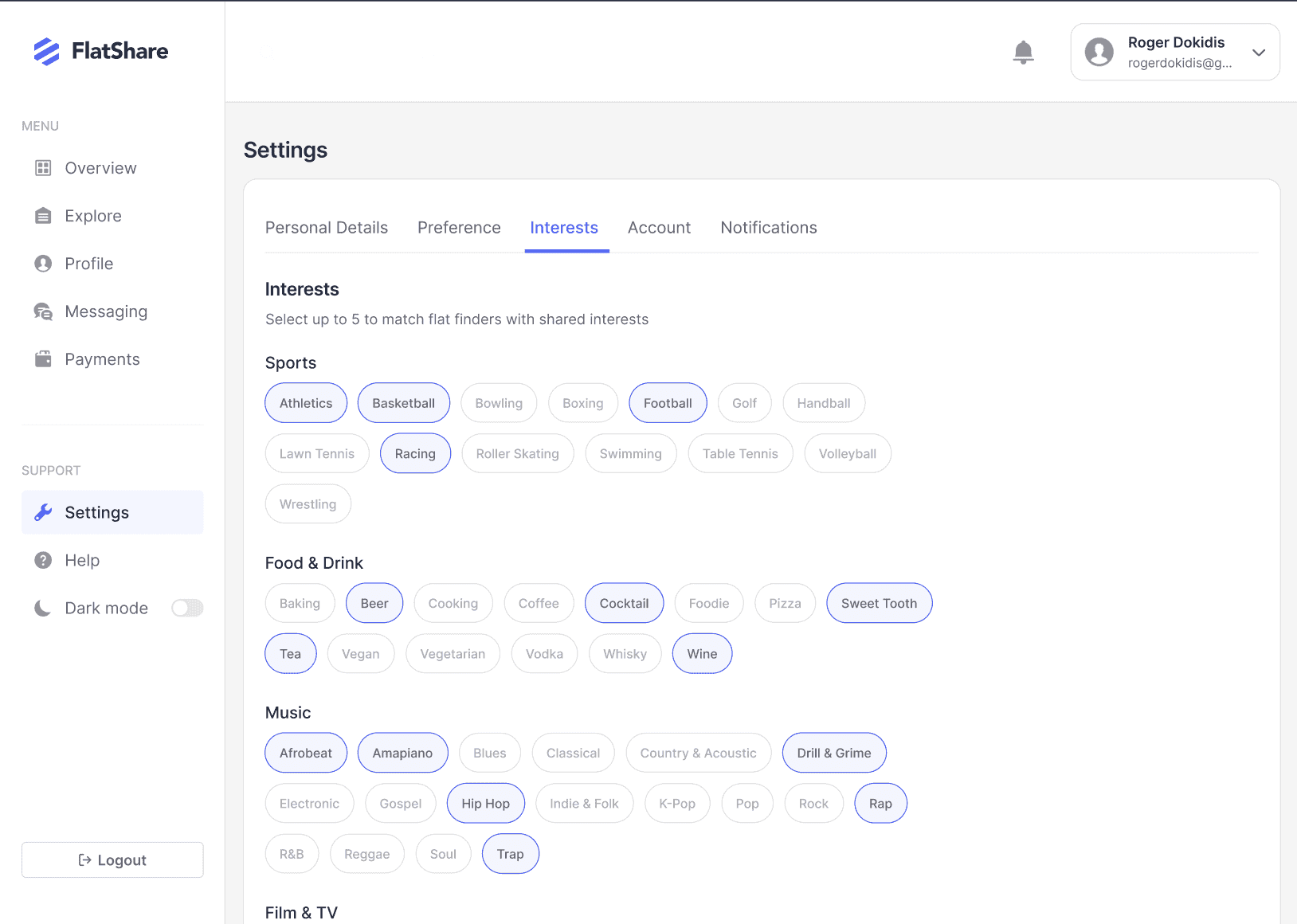 Interest Settings