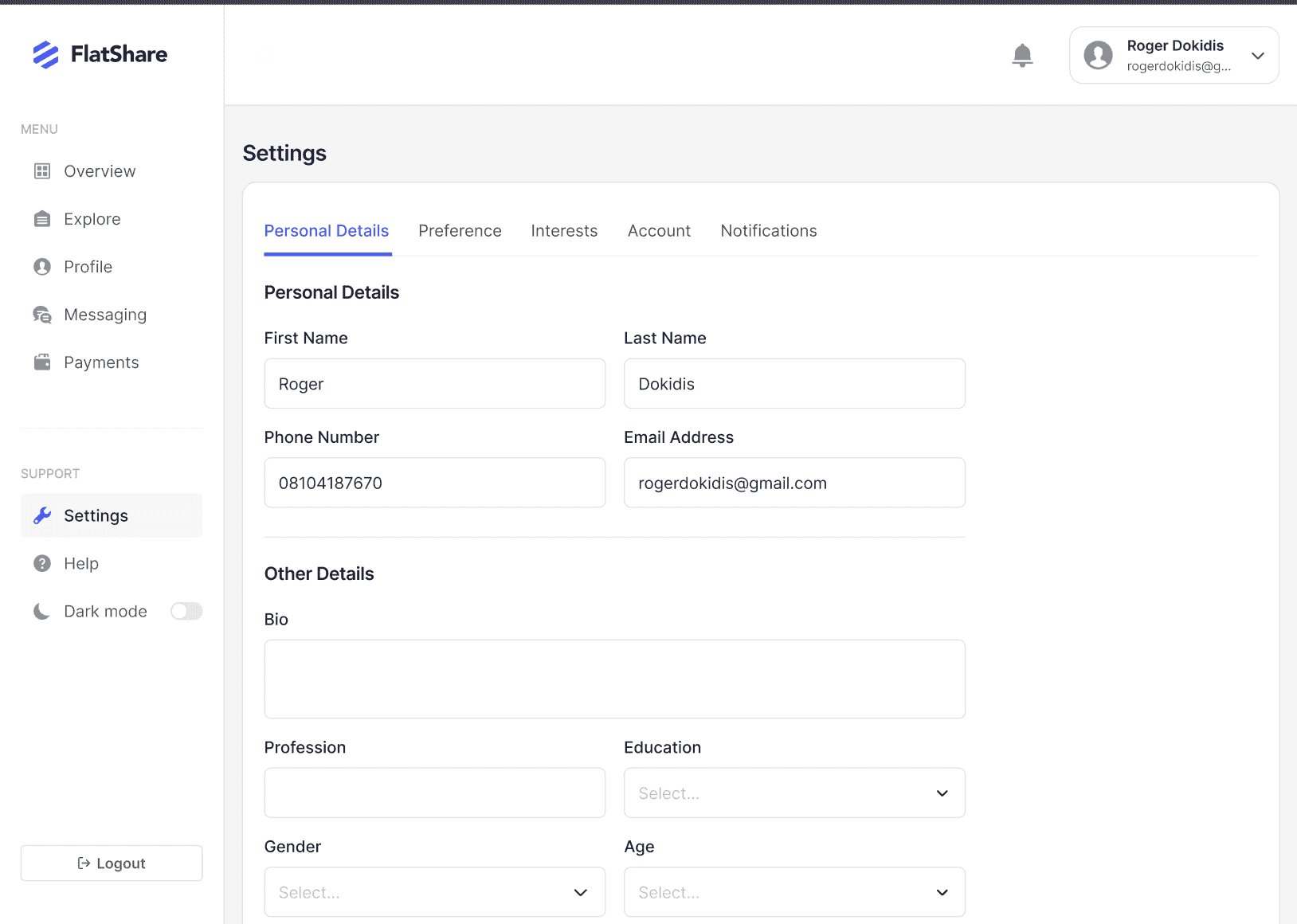 Profile Settings
